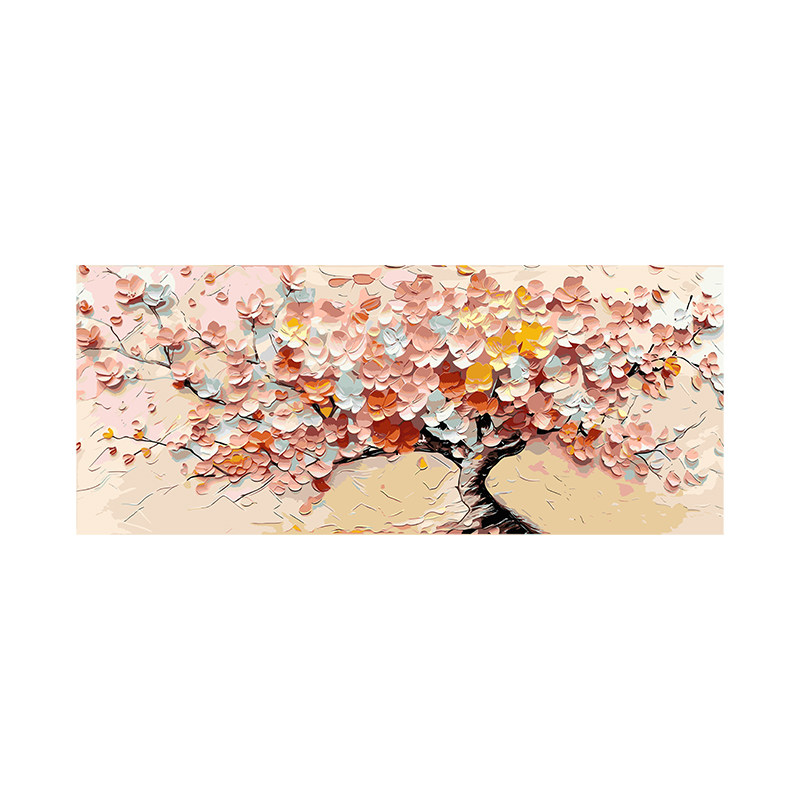 数字油画diy手绘填色填充发财树横版大尺寸客厅背景墙丙烯装饰画