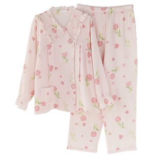 富朵月子服夏季薄款产后孕妇睡衣哺乳衣纯棉纱布透气产妇待产服