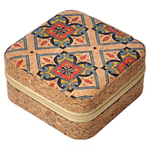 高档复古首饰盒便携旅行耳环戒指项链收纳盒印花珠宝礼品便携盒子