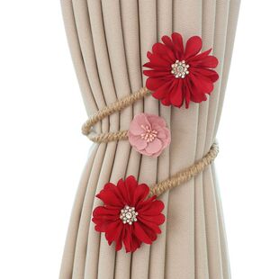 婚房布置窗帘扣绑带红色花朵树枝收纳纱帘束带结婚绑绳子捆绑装饰