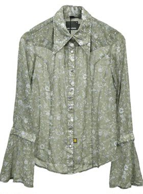 ABLEJEANS雪纺碎花喇叭袖衬衫