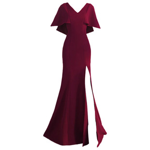 晚礼服女高贵气质优雅宴会V领显瘦礼仪小姐主持人舞台鱼尾连衣裙