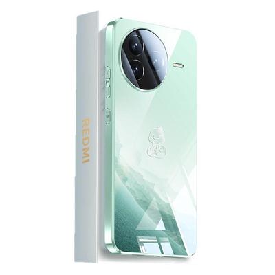 适用红米k80手机壳淡青镜面玻璃