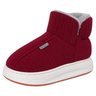 冬季加绒加厚保暖棉鞋女款居家外防滑厚底中老年软底高包跟棉拖鞋