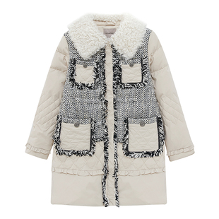 LULUALWAYS/我爱露露 简约甜美优雅千鸟格中长羽绒服加厚款