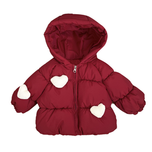 女宝宝冬款新年红色加厚保暖棉服女童韩版时髦连帽外套婴儿拜年服