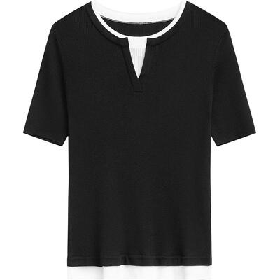 播假两件针织t恤女商场同款夏法式修身可露丽短袖上衣BDR2SD1609