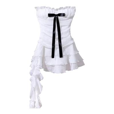 蝴蝶结抹胸裙辣妹收腰飘带褶皱