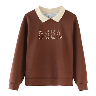 秋装娃娃领卫衣女款2025新款爆款女士休闲减龄春秋薄款翻领上衣潮