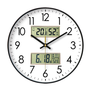 钟表挂钟客厅家用时尚双日历万年历现代时钟挂墙石英钟静音电子钟