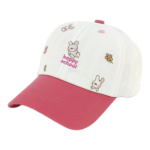 100%棉卡通兔子棒球帽女春夏可爱拼色鸭舌帽甜美女童女宝遮阳防晒
