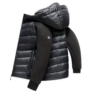雪中飞2024秋冬新款羽绒服男士鹅绒短款连帽黑色时尚保暖