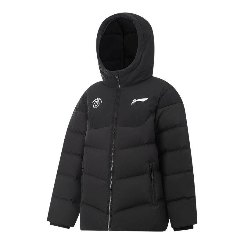 李宁儿童羽绒服男2025冬季新款短款宽松连帽鸭绒保暖防泼水面包服