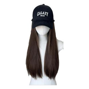 秋冬氛围感日常棒球帽子假发一体2024新款自然高层次直发全头套女