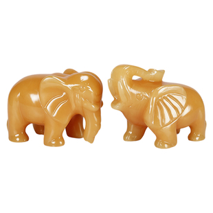 黄玉石大象摆件一对招财镇宅聚宝盆客厅玄关办公室风水装饰工艺品