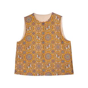 新中式国风无袖女装三马宋锦福马宝相马甲复古桑蚕丝茶服无袖开衫