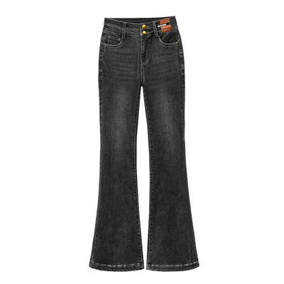 诗蕊尔微喇裤长裤弹力高腰牛仔裤