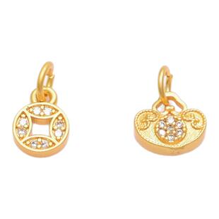 沙金保色镶锆石元宝吊坠钱币挂件串珠diy手工手链项链饰品配件