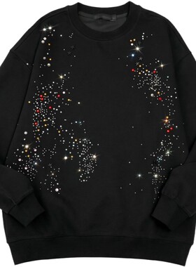 PINLI品立2026秋季新款满天星烫钻圆领落肩袖套头卫衣男上衣潮牌