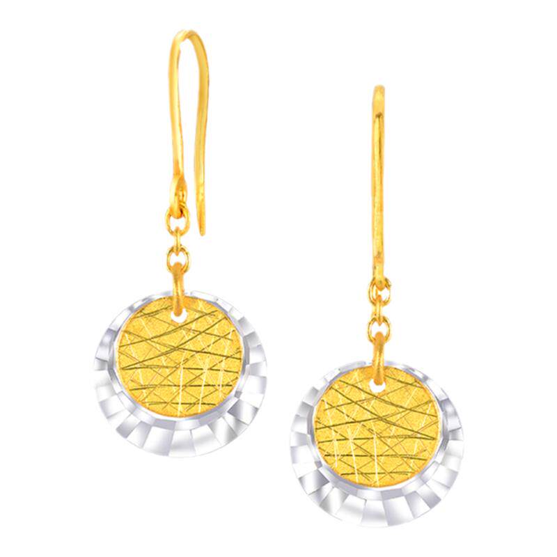 justgold镇金店秋叶黄金足金耳环