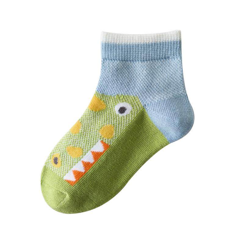 儿童袜子男童春夏薄款纯棉网眼宝宝短袜男孩夏季可爱卡通恐龙袜
