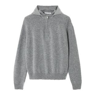 OVV2025秋冬新款女装简洁连帽半开襟彩点设计长袖羊绒衫