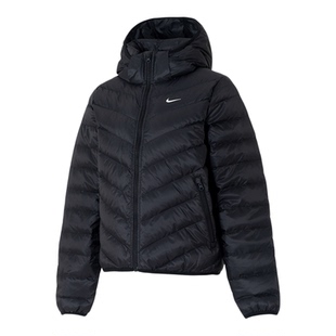 Nike女士短款连帽羽绒服2025冬季新款黑色保暖运动休闲外套HV5106