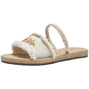 热风休闲一字拖女2026年春新款百搭外穿拖鞋凉拖沙滩鞋H62W26201