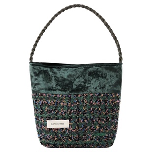 小众设计绿色丝绒hobo水桶包百搭单肩包帆布包女士通勤轻奢高级感