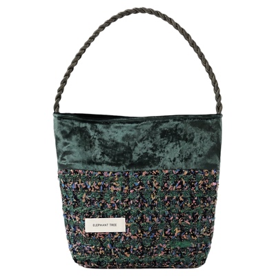 小众气质绿丝绒小香hobo水桶包