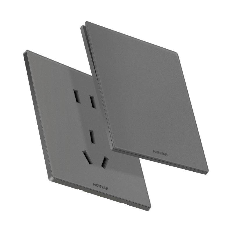 鸿雁超薄哑光肤感开关插座面板家用86型多孔双控五孔暗装墙壁E9灰