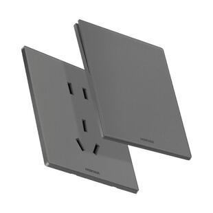 鸿雁超薄哑光肤感开关插座面板家用86型多孔双控五孔暗装墙壁E9灰