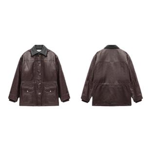 concise-white/简白 秋冬女士翻领皮革外套301257