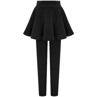 秋冬季加绒加厚假两件打底裤裙裤外穿秋季百褶女踩脚带裙子连裤裙