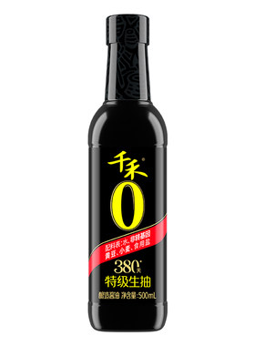 千禾特级生抽380天500ml/瓶特级头道原香生抽酿造味精黄豆炒菜