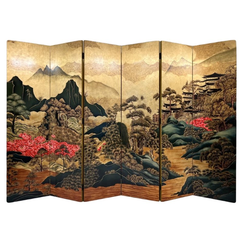 中古定制手绘金箔屏风酒店书房