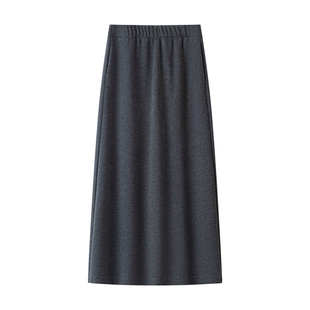 羊毛半身裙女秋冬季2025新款极简风深灰色中长款a字松紧直筒裙子