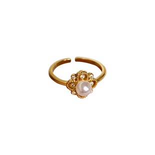 「奥菲斯画廊」法式vintage复古高级感轻奢蕾丝镶钻珍珠开口戒指