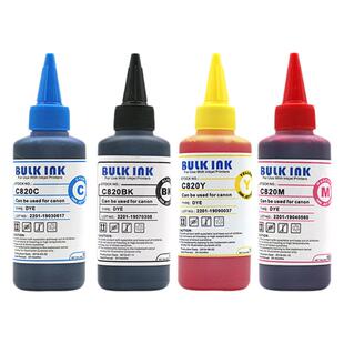 百度西C820水性染料墨水100ml4色优质墨水连供水性染料墨水相片纸打印纸彩喷纸佳能打印机的通用墨水