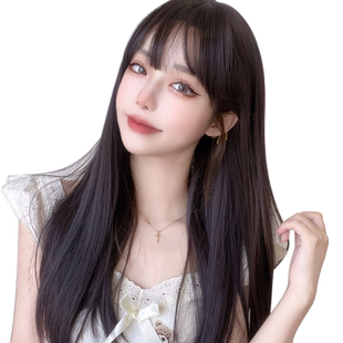 AG假发女长发网红日常jk黑长直日系lolita逼真头皮夏季全头套假发