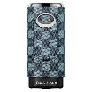 VANITY FAIR雪茄盒 便携纳帕真皮三支装雪松木保湿盒棋格纹带剪刀