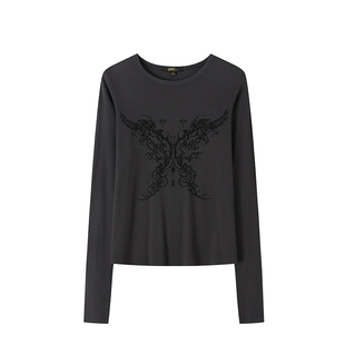 LINCCHIC金羽杰2026年春季新品圆领印花修身长袖T恤女S261FK149