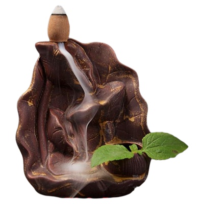 陶瓷香炉倒流 创意陶瓷荷塘月色木底座香薰炉 特大号倒流香檀香炉