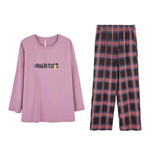 安之伴纯棉睡衣女春秋2025新款宽松格子休闲甜美套装家居服可外穿