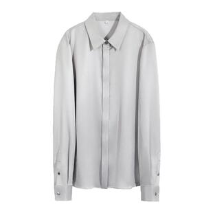 OFFIY-柔光珍珠缎面 重磅醋酸丝滑暗门襟重要场合小衫长袖女衬衫