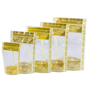 印黄金花自立袋自封口开窗大小干果零食干货花草茶叶包装袋子定制