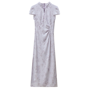 【苼紫嫣】小娜椒小个子紫色轻熟温婉气质新中式收腰旗袍连衣裙女