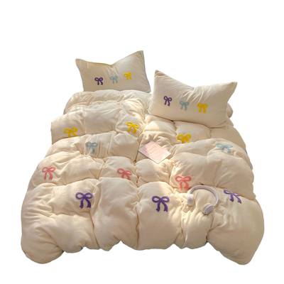 ins毛巾绣牛奶绒四件套高克重冬季加厚保暖三件套学生宿舍珊瑚绒4