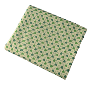 绿底三叶草菱格彩虹麻棉 秋连衣裙童装裤子抱枕餐桌布飘窗垫面料