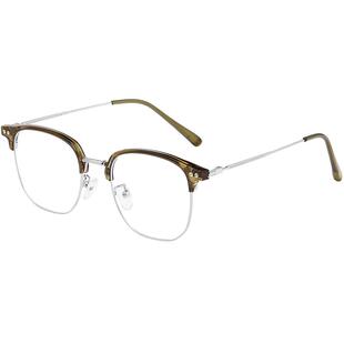 超轻半框眼镜女款茶色素颜大框大脸显瘦近视可配度数散光眼睛镜架